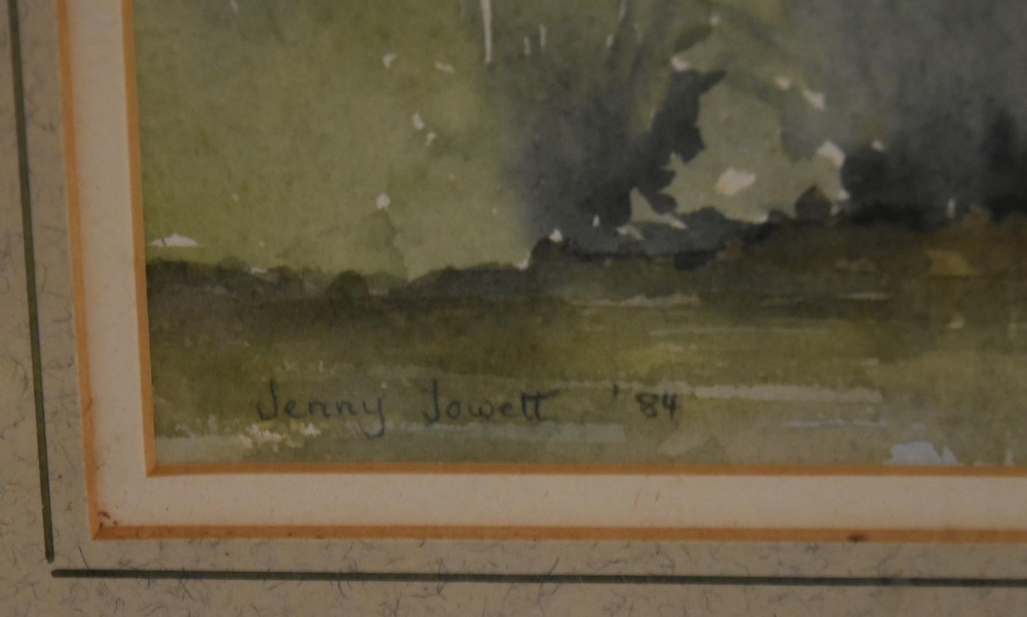 Jenny Jowett (1936 - 2019); Tranquil Lake, watercolour on paper, framed and glazed, signed. H.49 W. - Image 3 of 6