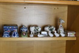 A small quantity of Chinese tea cups, egg cups, Harrogate dog and others.