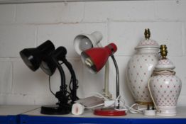 A collection of table lamps including a matching ceramic pair. H.42 x W.22 cm.