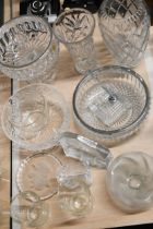 A collection of cut and moulded crystal and glass including fruit bowls and a pair of tumblers.