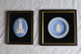 Two framed Wedgwood Jasper Ware Plaques of British Army Badges.