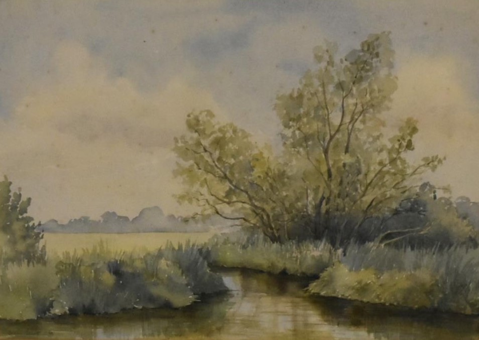 Jenny Jowett (1936 - 2019); Tranquil Lake, watercolour on paper, framed and glazed, signed. H.49 W.
