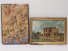 A Japanese watercolour on board along with a framed watercolour. H.40 W.27.5 cm (largest)