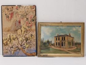 A Japanese watercolour on board along with a framed watercolour. H.40 W.27.5 cm (largest)