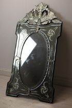 Pier mirror, Venetian style etched glass. H.138 W.68