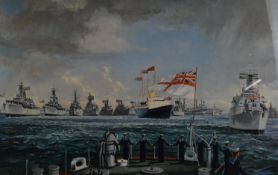 Limited Edition Royal Navy signed print from the Silver Jubilee by Leslie Wilcox 692/850. Framed and
