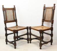 Dining chairs, pair mid century oak, antique style with rattan seats. H.106 W.49 D.42 cm.