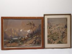 Two framed and glazed watercolours, mountainscapes. H.59 W.79.5 cm (largest)