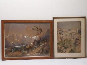 Two framed and glazed watercolours, mountainscapes. H.59 W.79.5 cm (largest)