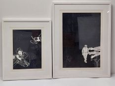 Two framed and glazed limited edition signed prints of figures on a black ground, numbered and