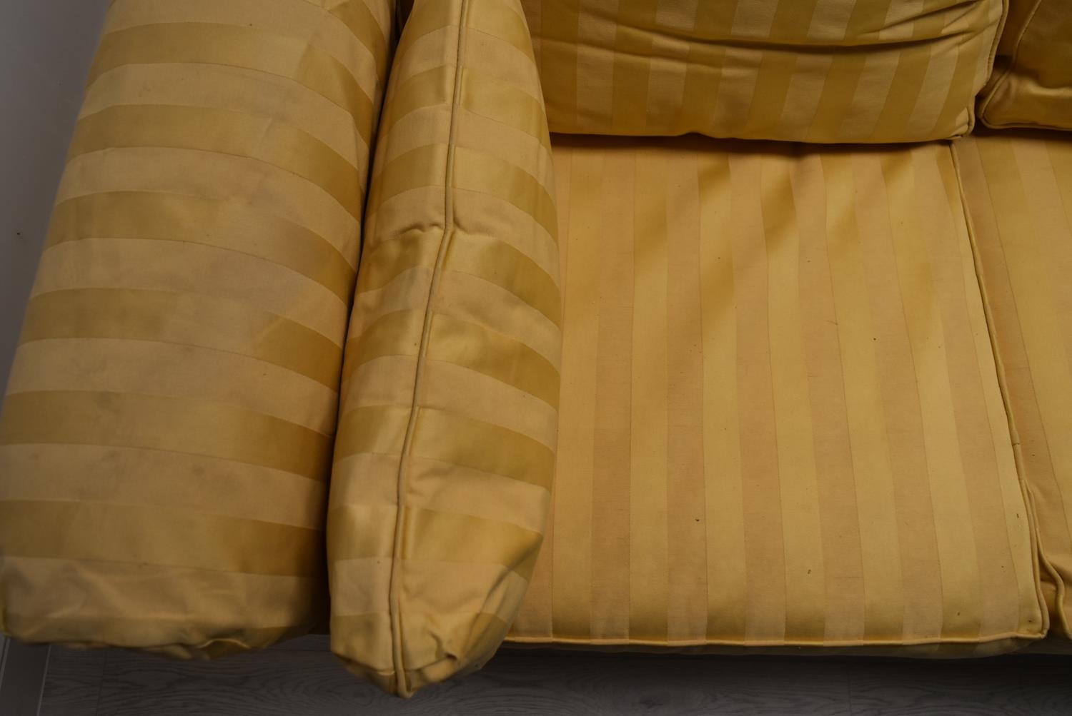 A contemporary three seater sofa bed upholstered in yellow dralon fabric. H.72 W.220 D.94cm - Image 7 of 28