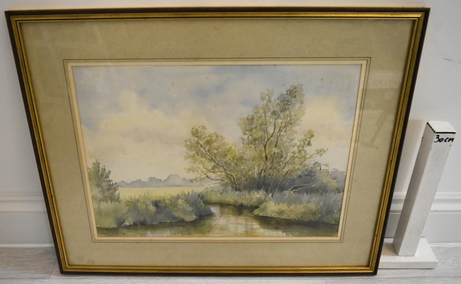 Jenny Jowett (1936 - 2019); Tranquil Lake, watercolour on paper, framed and glazed, signed. H.49 W. - Image 4 of 6