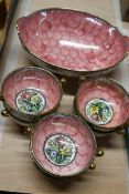 Seven pieces of Maling Lustre Ware with floral design and gilt edging. Twentieth century.
