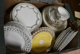 A collection of porcelain, including a gilded laurel swag design part tea set, a collection of