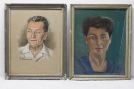Two portrait sketches indistinctly signed bottom right. Framed and glazed. H.61 W.48 cm