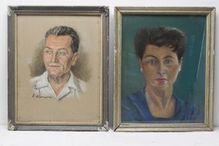 Two portrait sketches indistinctly signed bottom right. Framed and glazed. H.61 W.48 cm