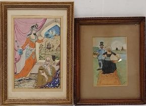 An Indo-Persian watercolour and a watercolour of a lady. H.33 W.23.5 cm (largest)