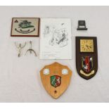 From the collection of General Botting. Riding spurs, four military plaques and framed picture