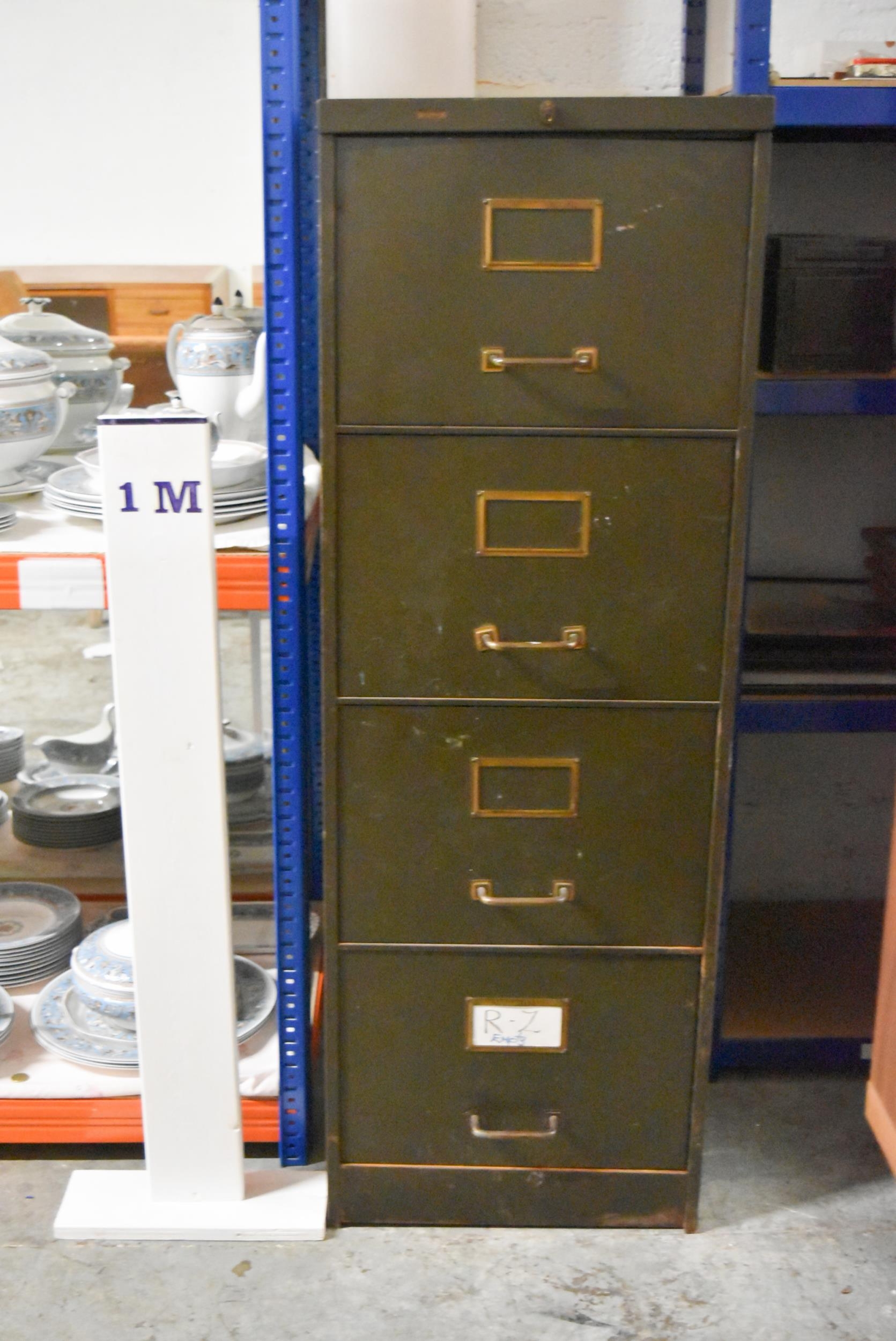 A vintage metal filing cabinet with brass fittings and handles. H.132 x W.46 x D.63cm - Image 2 of 4