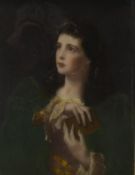 A carved giltwood framed 19th century oleograph portrait of a lady in fine dress. H.70 W.60cm.