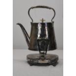 An Aesthetic movement bamboo design silver plated spirit kettle on stand with engraved bamboo