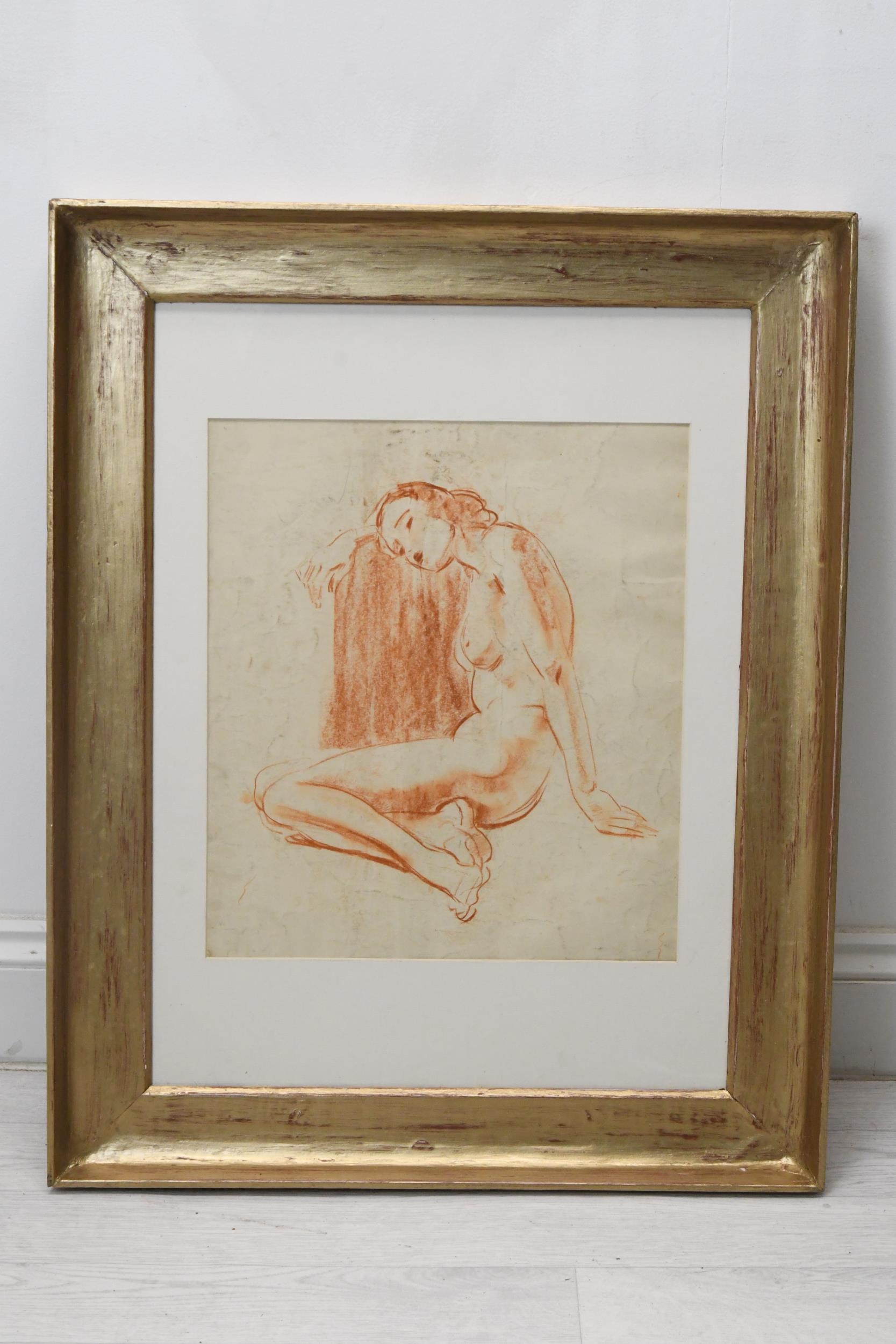 A nude study in crayon, glazed and in a gilt frame. H.73 W.58cm. - Image 2 of 3