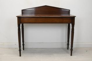 Console table, mid 19th century mahogany on turned supports. H.98 W.102 D.42cm. (Some damage as