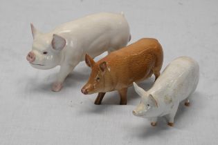 Three Beswick ceramic pigs.