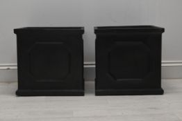 A pair of 19th century style faux lead planters, modern in fibreclay. H.44 W.44 D.44cm.