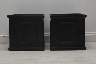 A pair of 19th century style faux lead planters, modern in fibreclay. H.44 W.44 D.44cm.