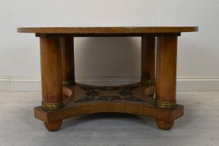 Coffee table, burr maple Biedermeier style with ormolu mounts. H.56 D.106cm.