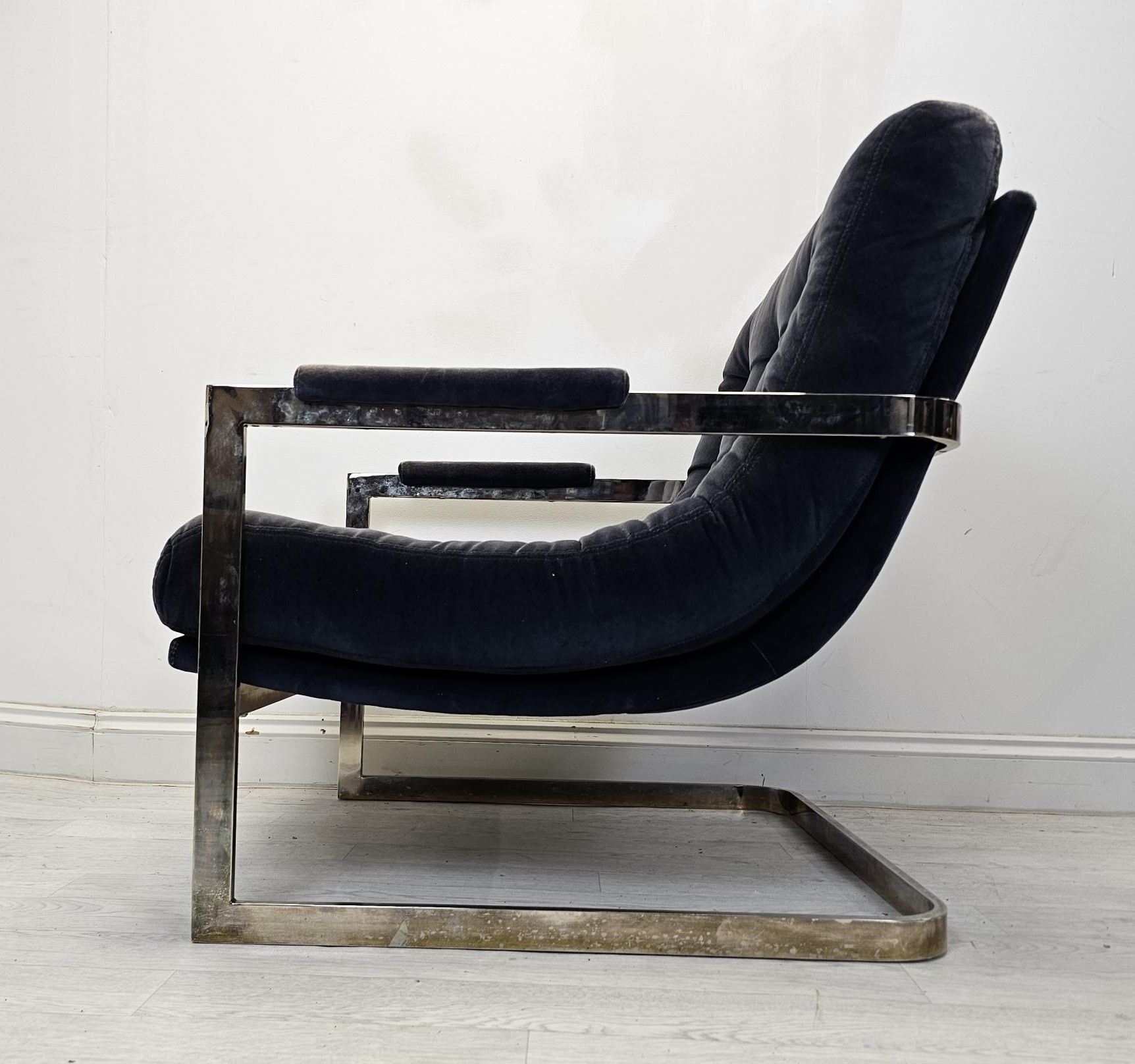 Lounge armchairs, buttoned upholstery on metal cantilever frames. H.87 W.80 D.77cm. - Image 4 of 5