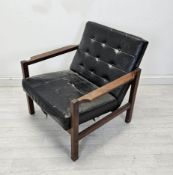 Lounge chair, mid century Danish teak. H.71 W.71 D.73cm. (Upholstery worn a seen).