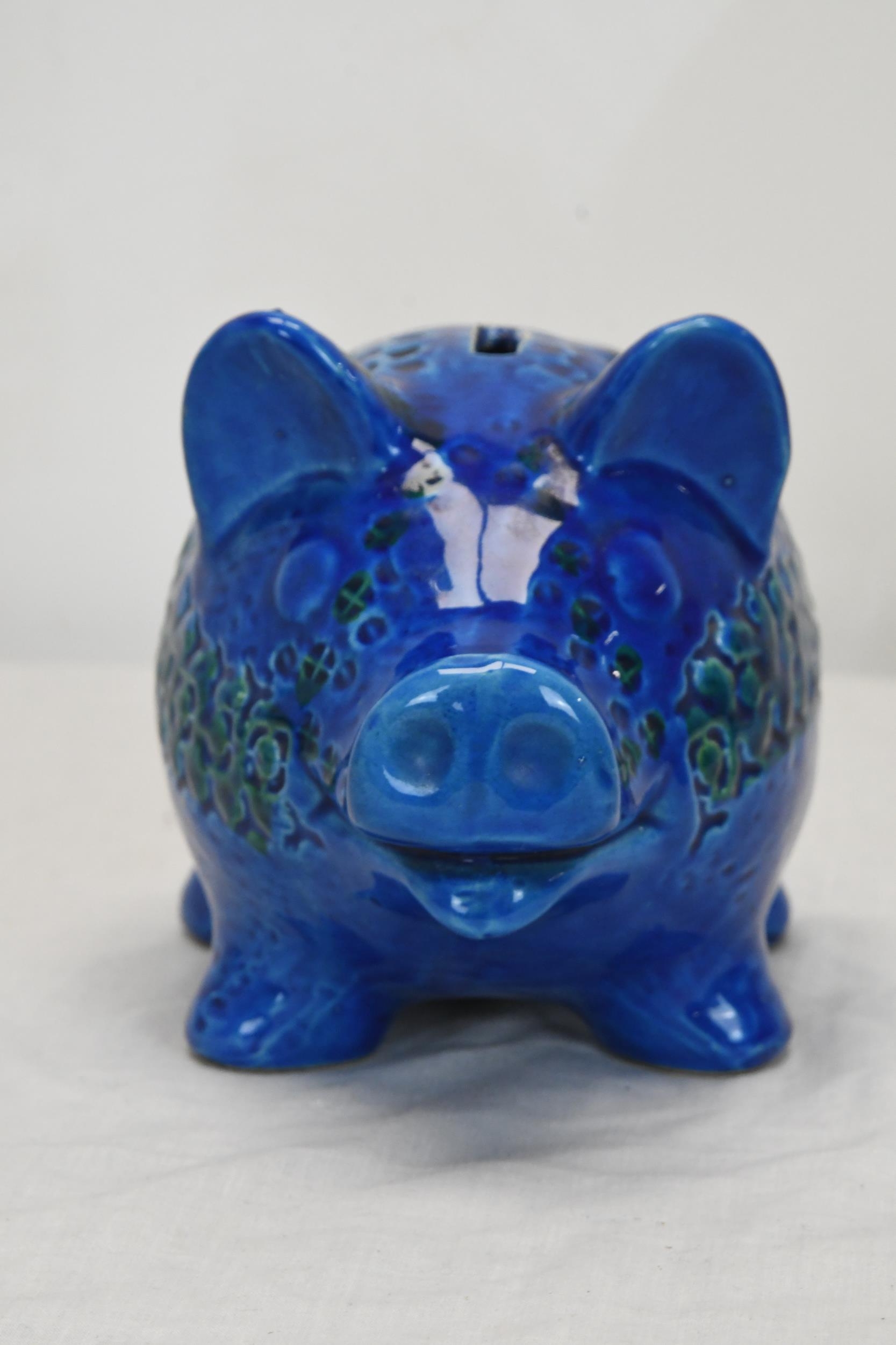 Aldo Londi for Bitossi, a mid century Rimini blue glaze stoneware piggy bank with impressed - Image 2 of 3