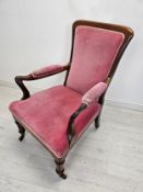 Armchair, Victorian rosewood and upholstered. H.99 W.60 D.70cm.
