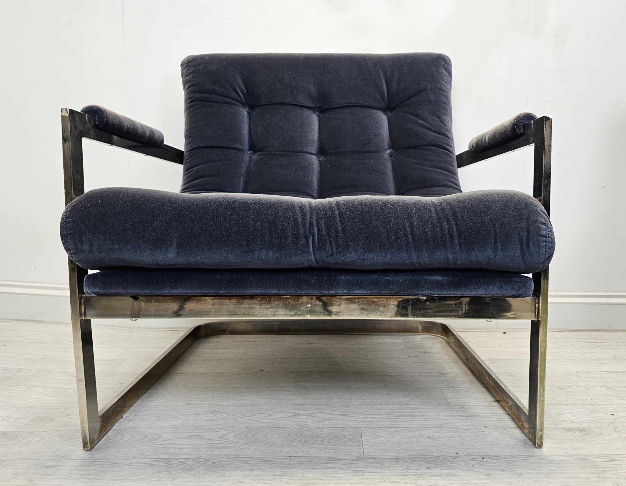 Lounge armchairs, buttoned upholstery on metal cantilever frames. H.87 W.80 D.77cm. - Image 2 of 5