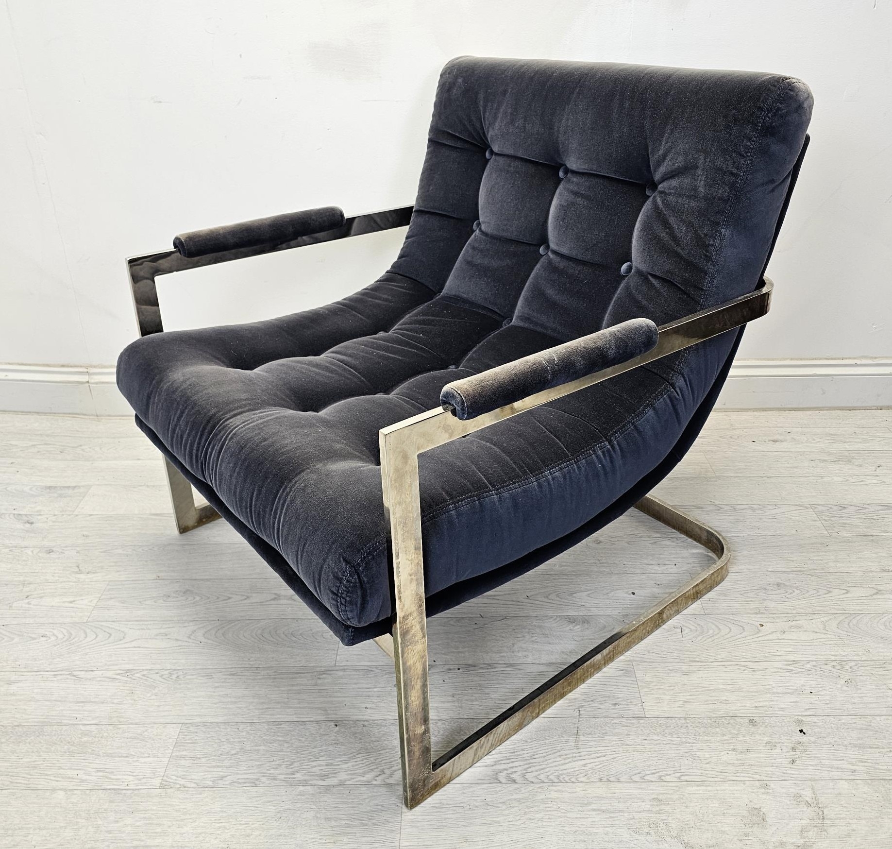 Lounge armchairs, buttoned upholstery on metal cantilever frames. H.87 W.80 D.77cm. - Image 3 of 5