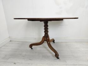 Breakfast table, early 19th century mahogany with tilt top action. H.72 W.107 D.67cm.