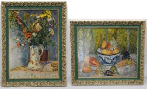 After Pierre Bonnard and Charles Camoin, two framed textured prints of still life oil paintings.