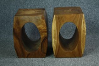 A pair of stools or pedestals in an Eastern hardwood. H.46cm. (each)