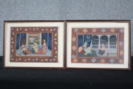 A pair of Indian court paintings. In matching frames. Early twentieth century. H.33 W.42 cm.