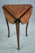 Lamp table, Continental style walnut with scrolling floral satinwood inlay and ormolu mounts. H.75