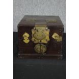 Jewellery box, Chinese teak with fitted interior. H.20 W.26 D.33cm.