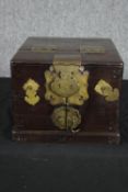 Jewellery box, Chinese teak with fitted interior. H.20 W.26 D.33cm.