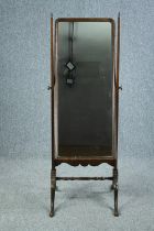 Cheval mirror, vintage full height walnut framed Georgian style. H.142 W.47cm.