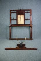 Hall rack, 19th century mahogany of narrow proportion with horn and antler fittings. H.280 W.146 D.