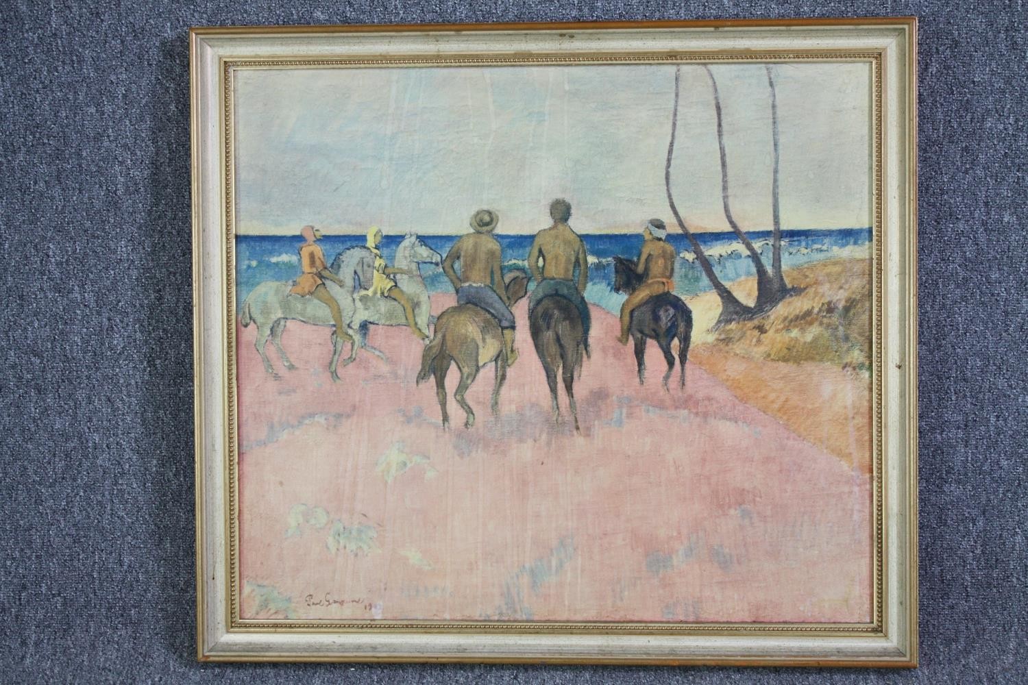 After Paul Gauguin. A printed reproduction of Riders on Beach. With evidence of past water damage. - Image 2 of 4