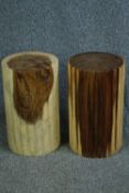 A pair of fluted stools or pedestals cut from exotic hardwood timber. H.50cm. (each)