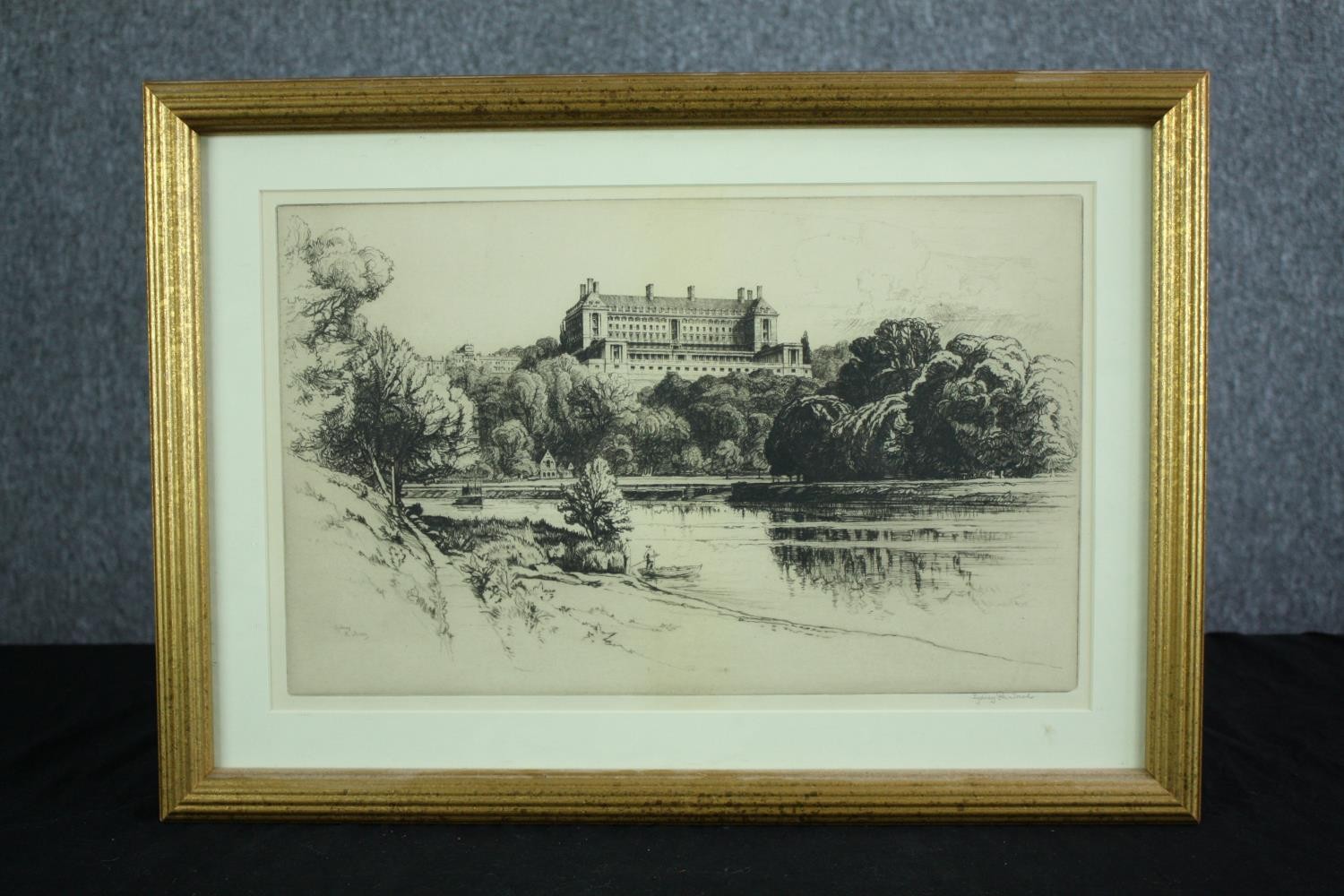 Sydney R Jones (British. 1881–1966). Etching signed in pencil. Framed and glazed. H.36 W.50 cm. - Image 2 of 4