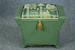 Linen basket, vintage Loom style with original upholstery. H.44 W.53 D.30cm.